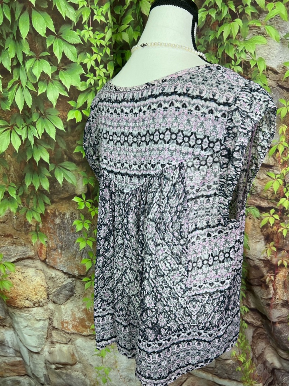 REBECCA TAYLOR Summer Designer Black and Lilac Double Tie Neck Print Blouse, 12 - Picture 8 of 12